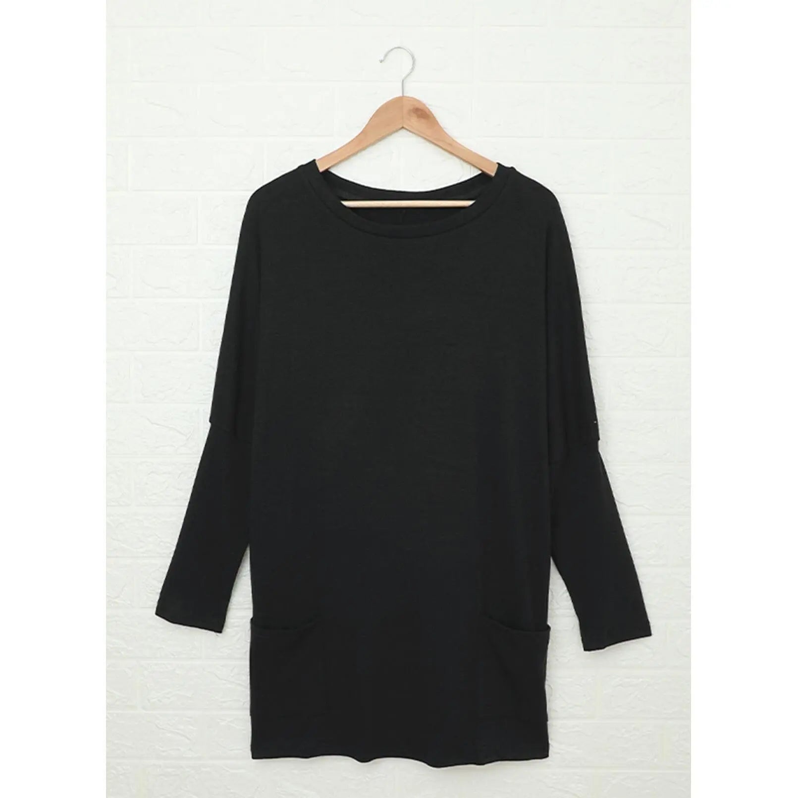 Women's Long Sleeve Scoop Neck Lightweight Tunic Top with Pockets