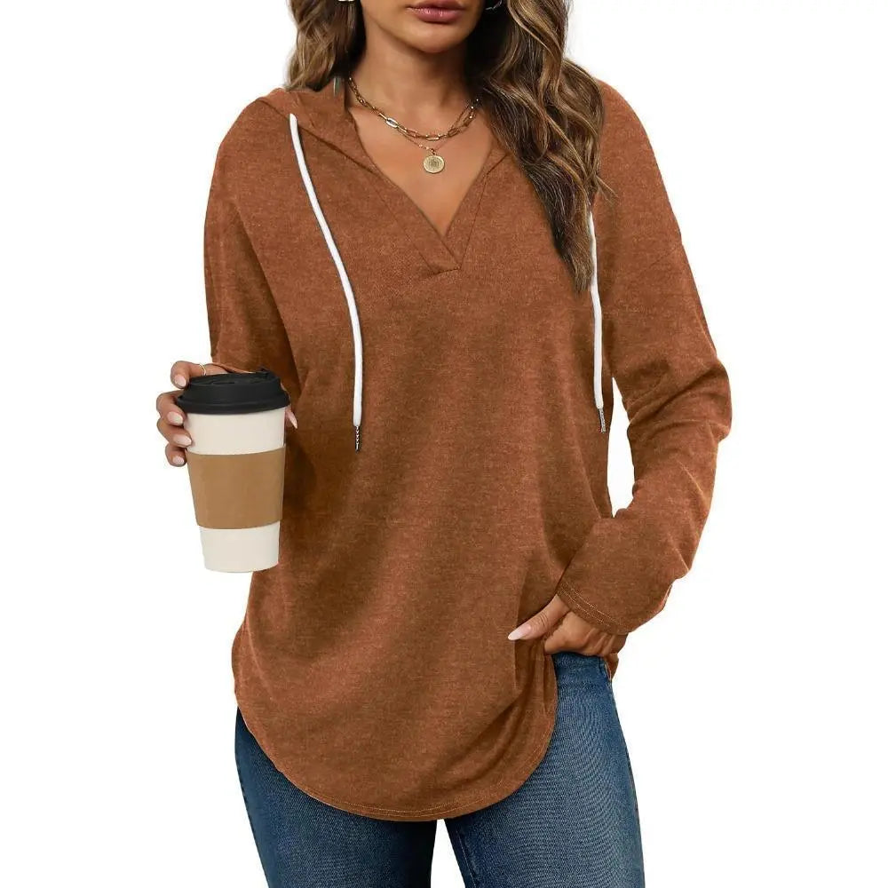 Women's Plaid V-Neck Long Sleeve Oversized Tunic Hoodie Sweatshirt