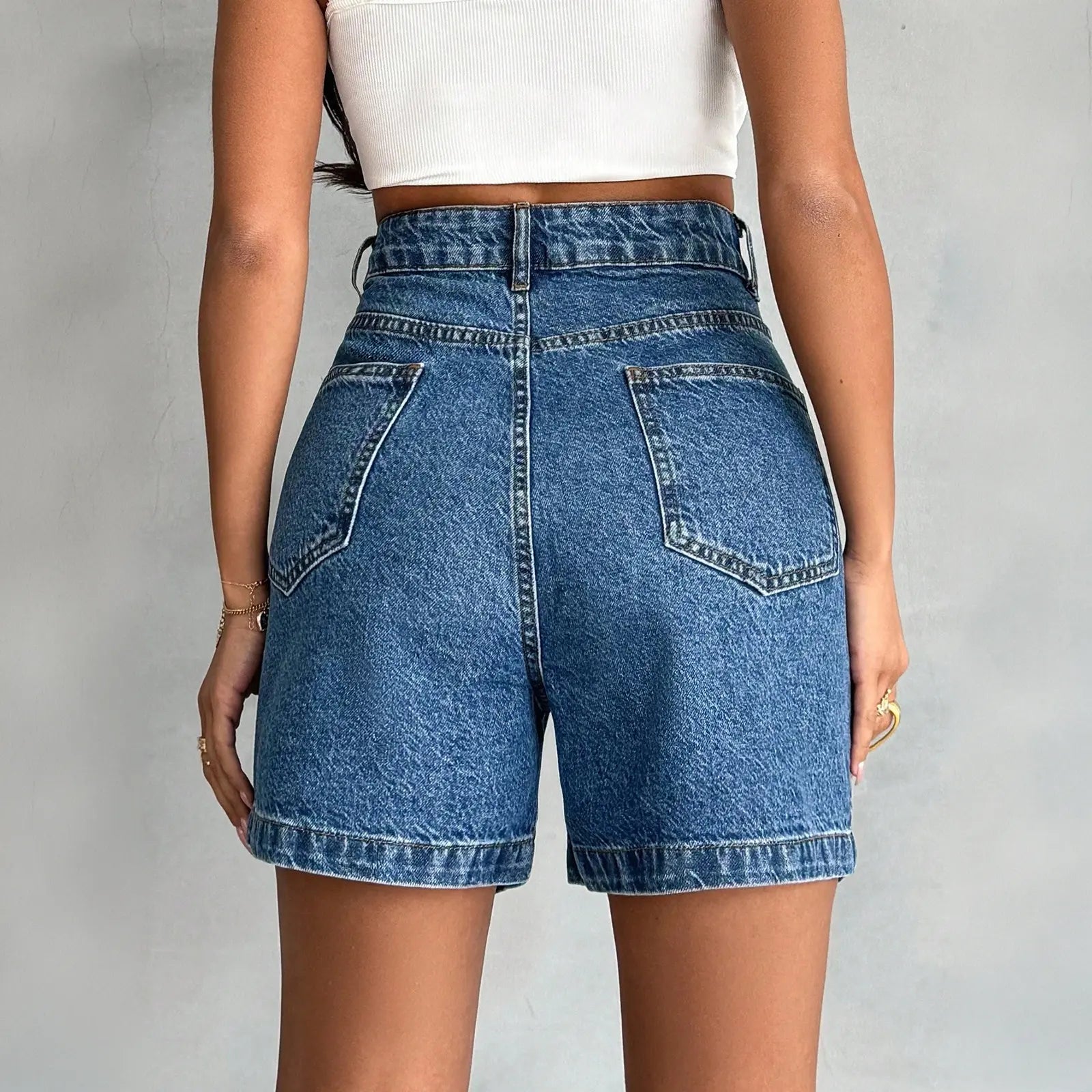 Women's High Waisted A-Line Bermuda Stretchy Denim Shorts with Belt Loops