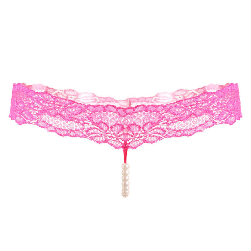 Sexy lace T-back pearl panties