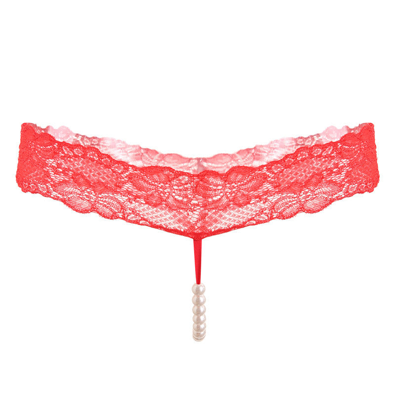 Sexy lace T-back pearl panties