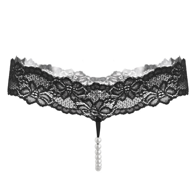 Sexy lace T-back pearl panties