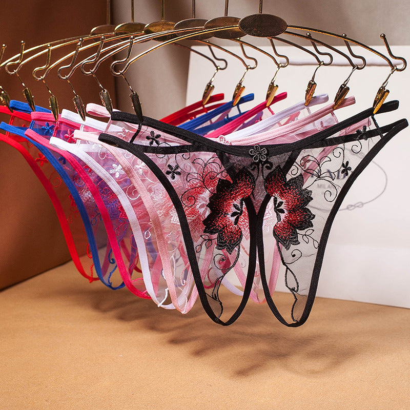 Transparent mesh embroidery sexy thong