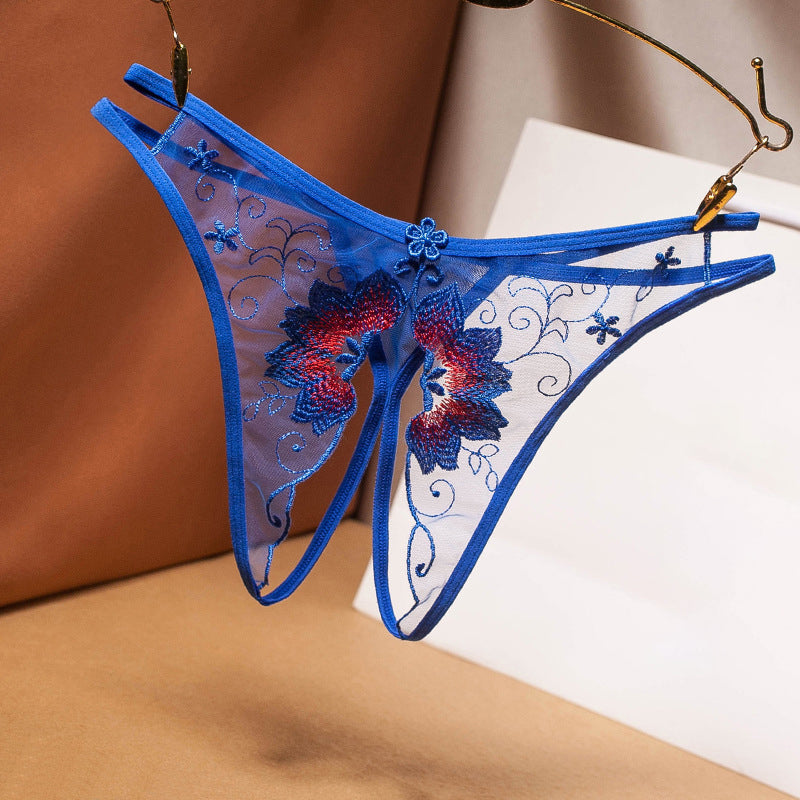 Transparent mesh embroidery sexy thong