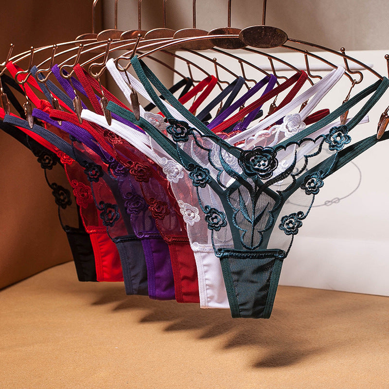 Embroidered transparent temptation seamless panties
