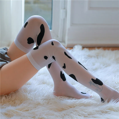 Long Cream White Spotted Socks