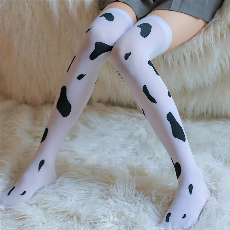 Long Cream White Spotted Socks