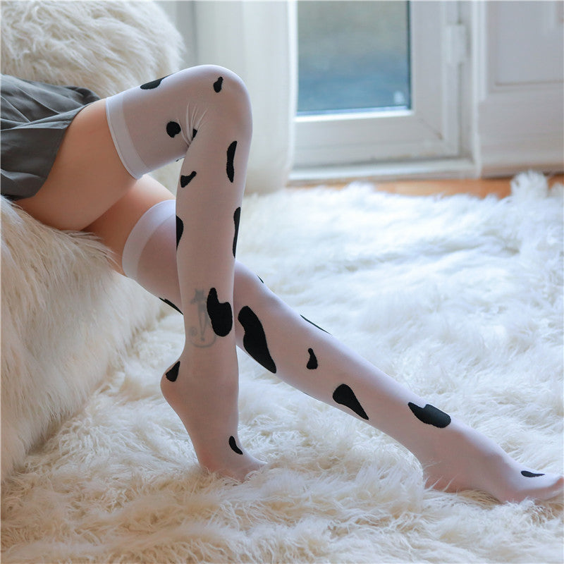 Long Cream White Spotted Socks