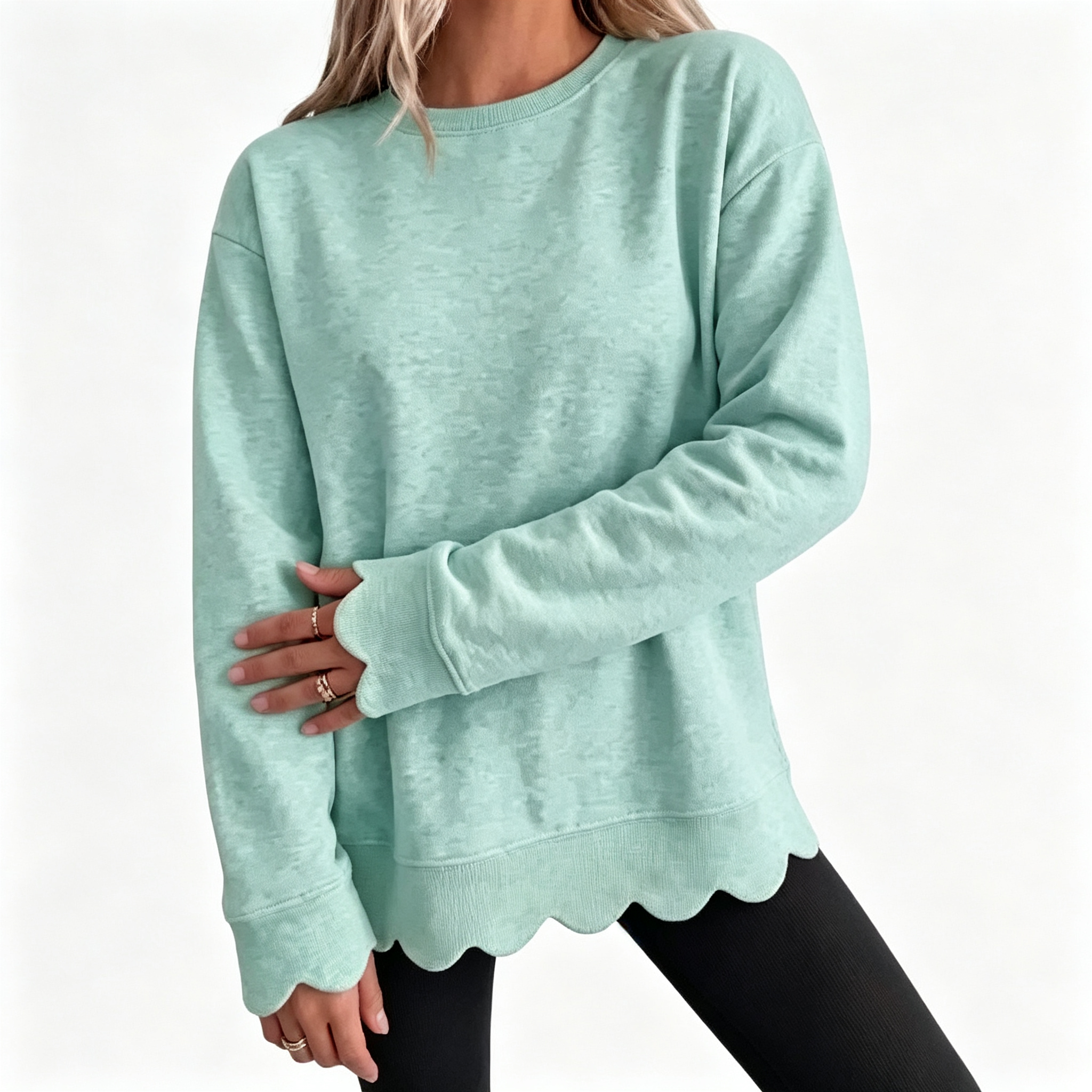 Soft Scallop Hem Knit Pullover Sweater