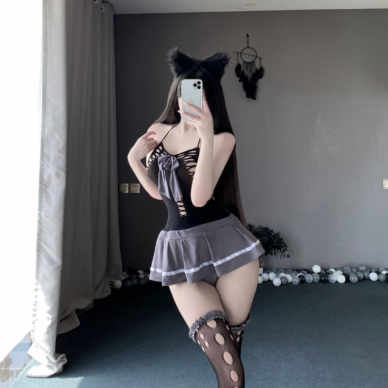 Sexy Preppy Mesh Dress Set