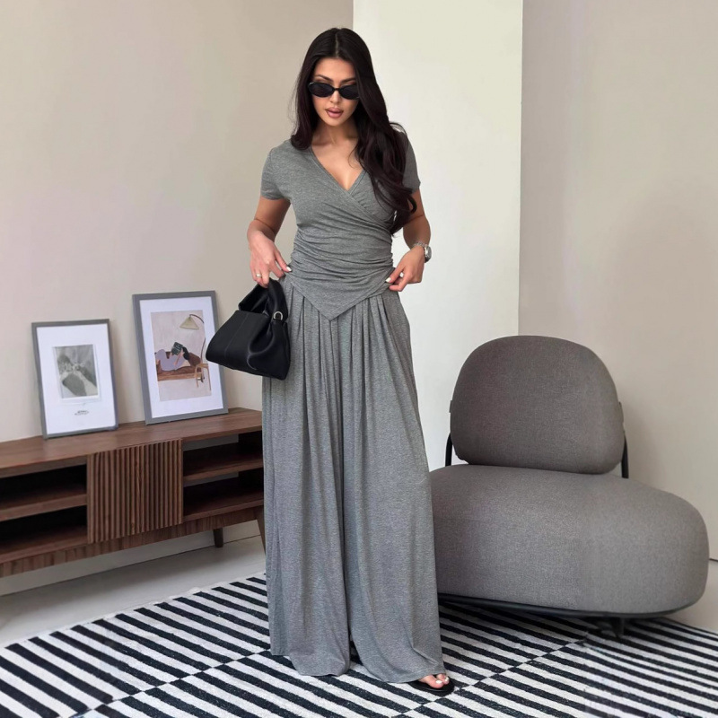Sienna Ruched V-Neck Wide Leg Set