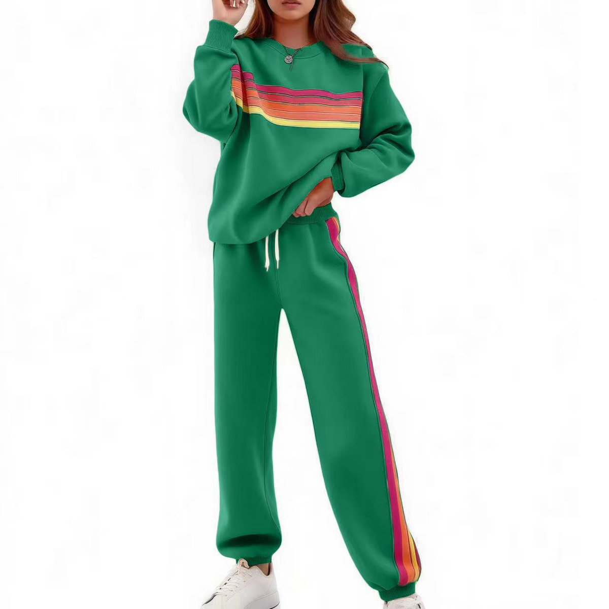 Rainbow Stripe Relaxed Fit Two-Piece Set