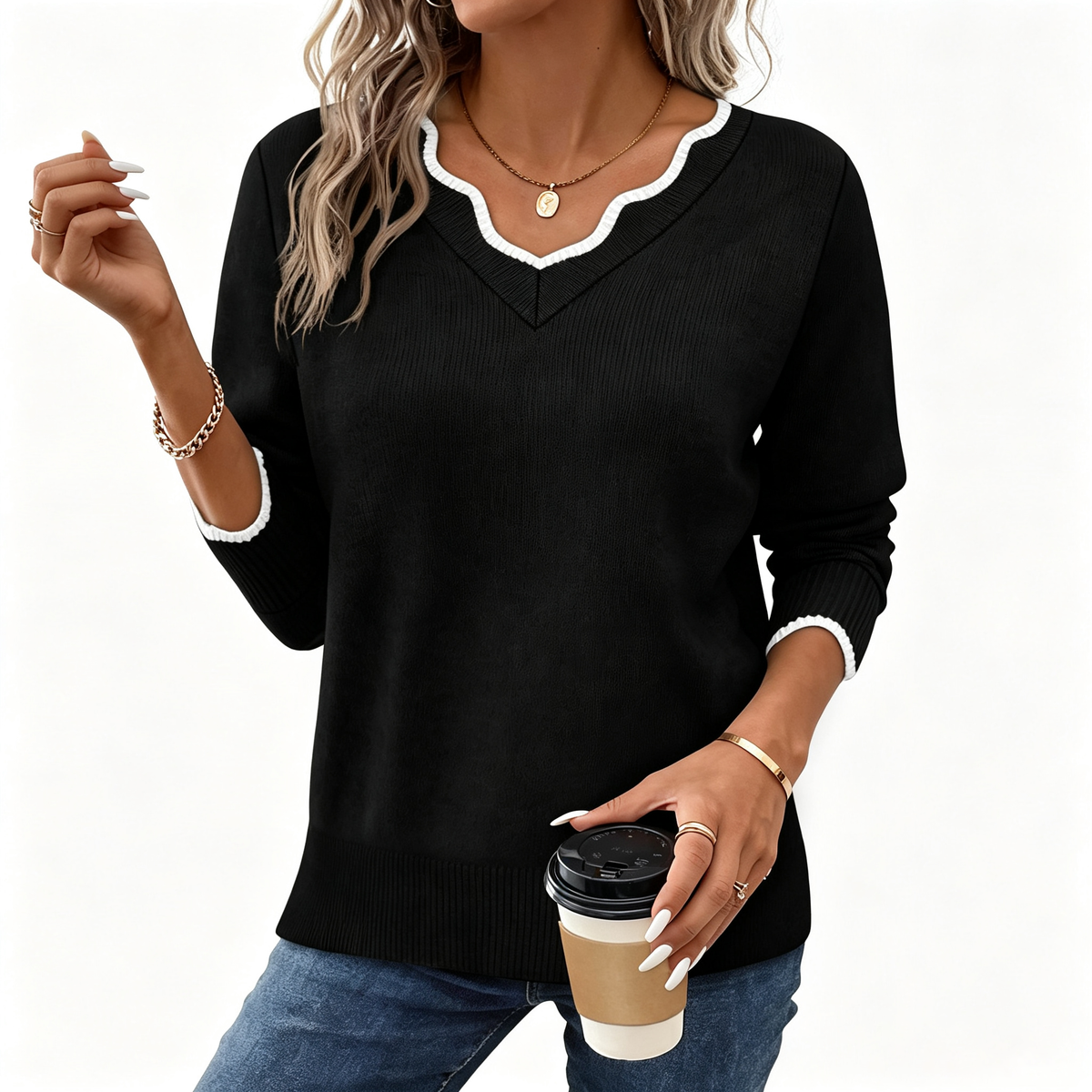 Luna V-Neck Knit Sweater