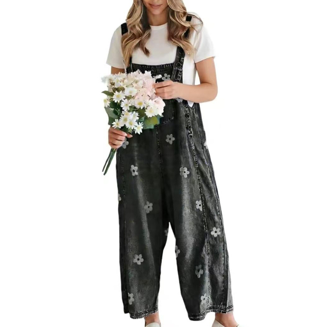 Luna Floral Embroidered Denim Overalls