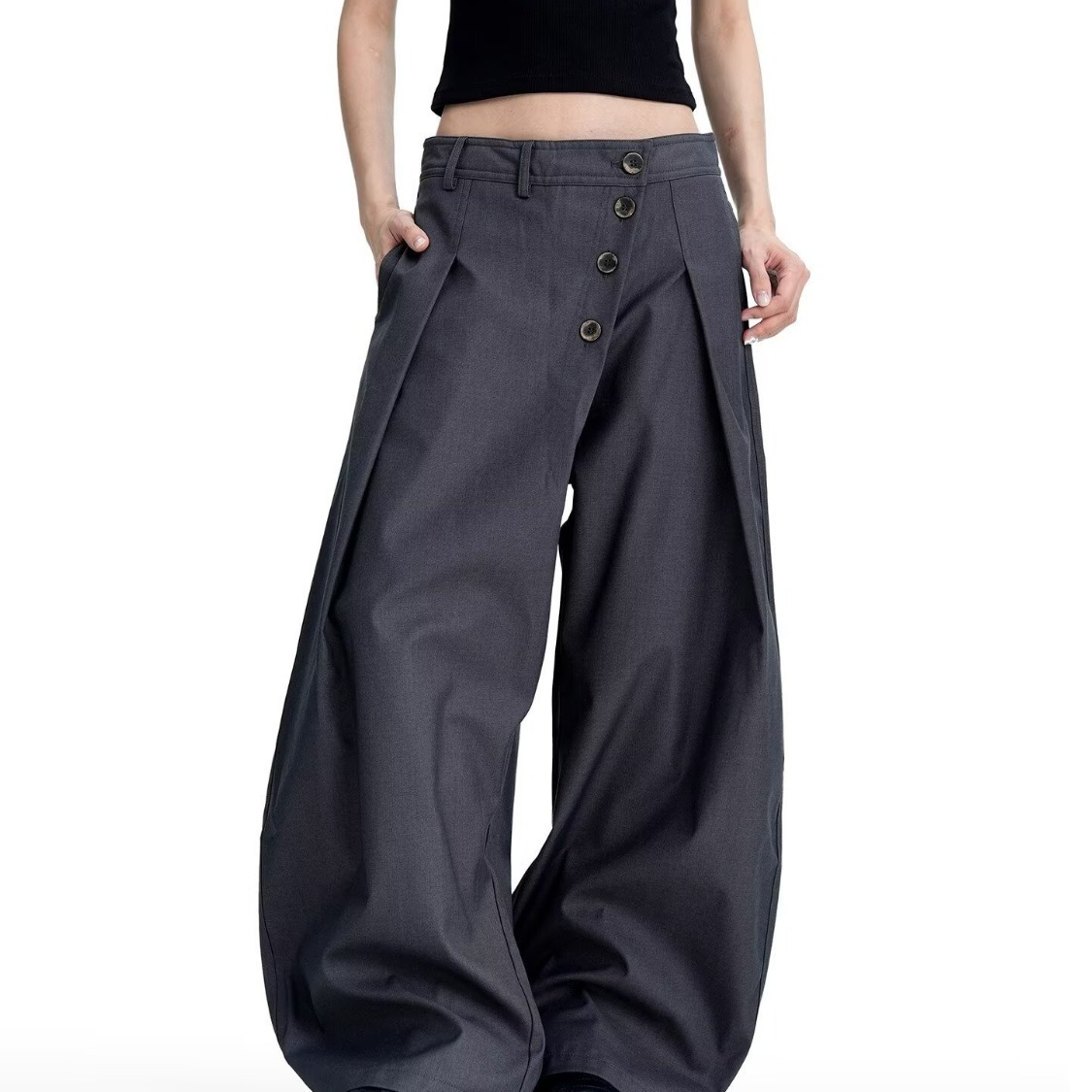 Rowan High-Waisted Button-Detail Wide-Leg Trousers