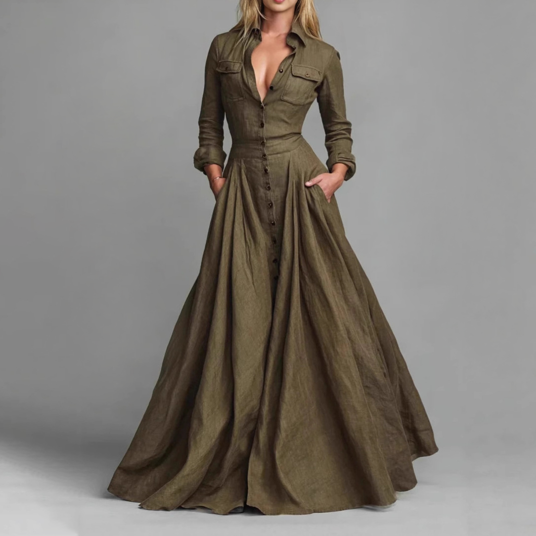 Elena Belted Maxi Shirt Dress