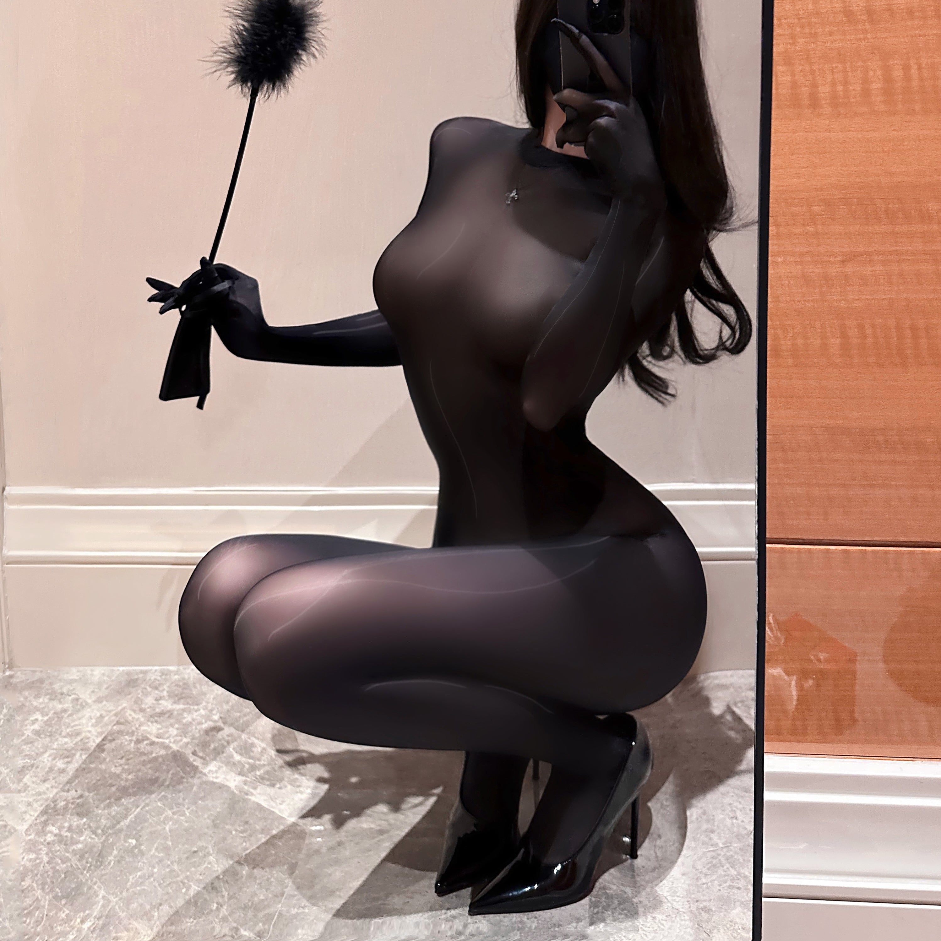 Red Ribbon Web Bodystocking