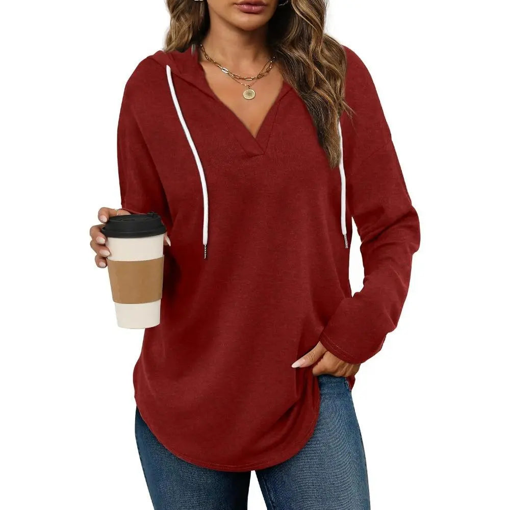 Women's Plaid V-Neck Long Sleeve Oversized Tunic Hoodie Sweatshirt