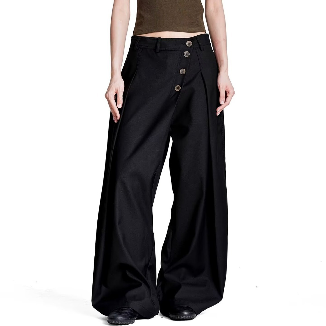 Rowan High-Waisted Button-Detail Wide-Leg Trousers