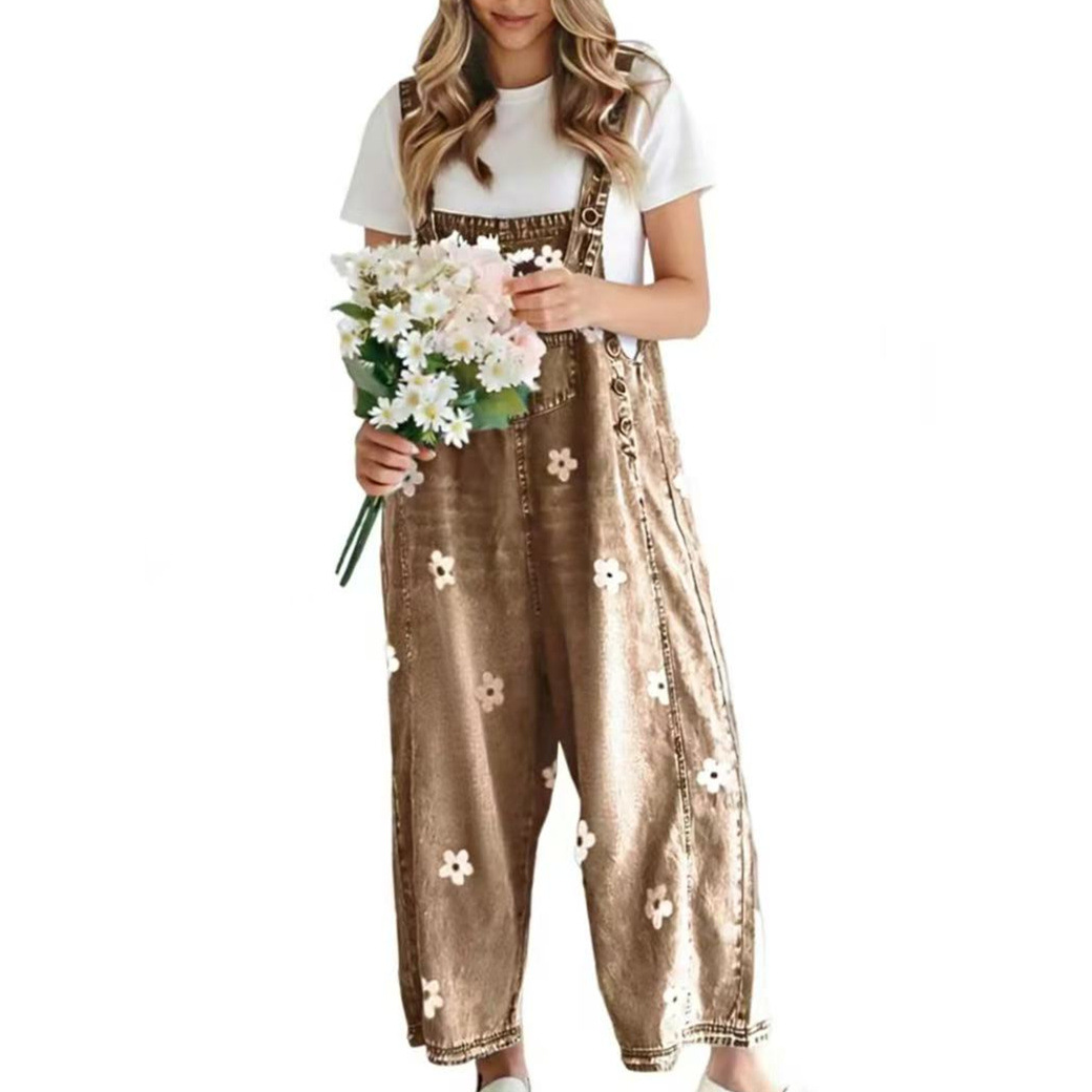Luna Floral Embroidered Denim Overalls
