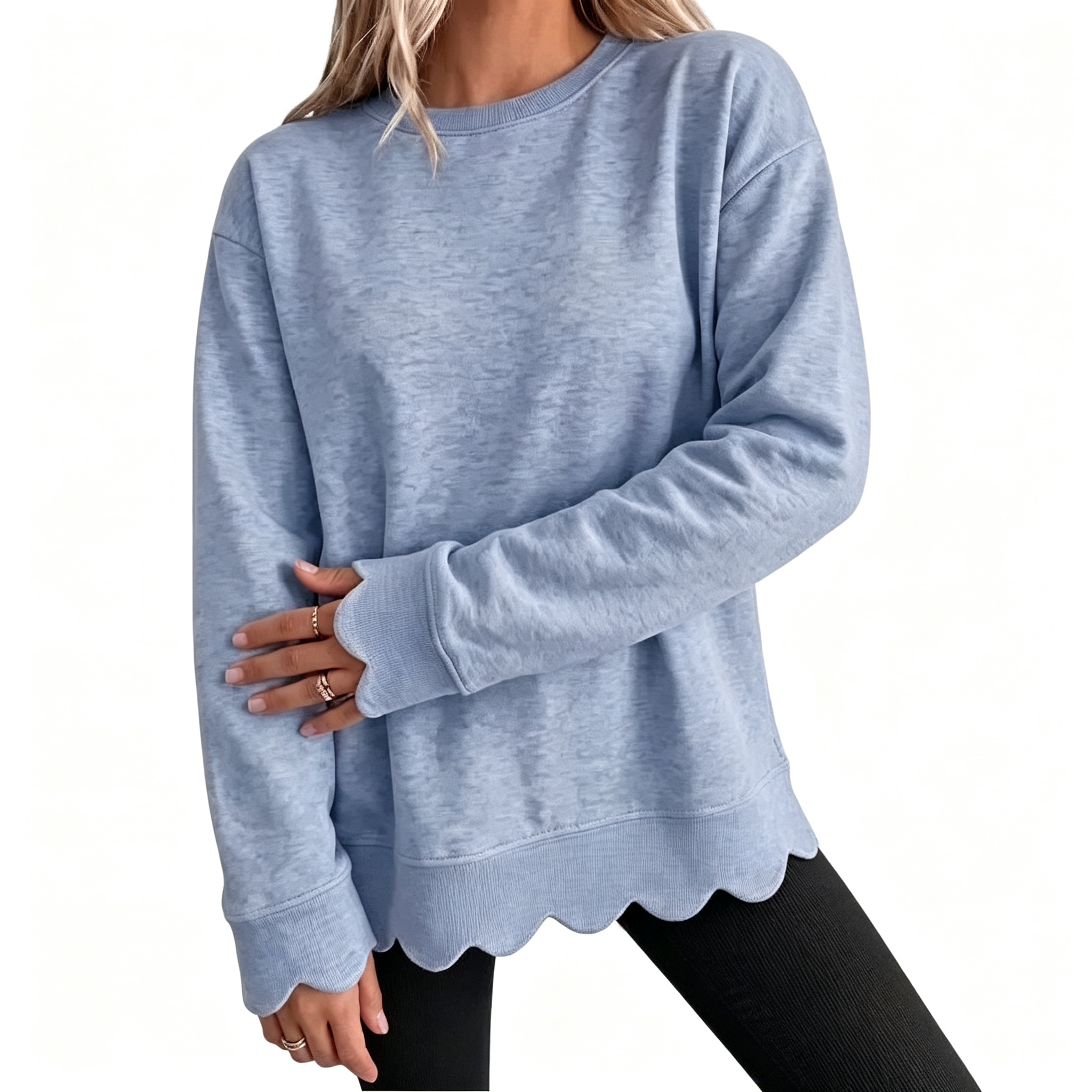 Soft Scallop Hem Knit Pullover Sweater