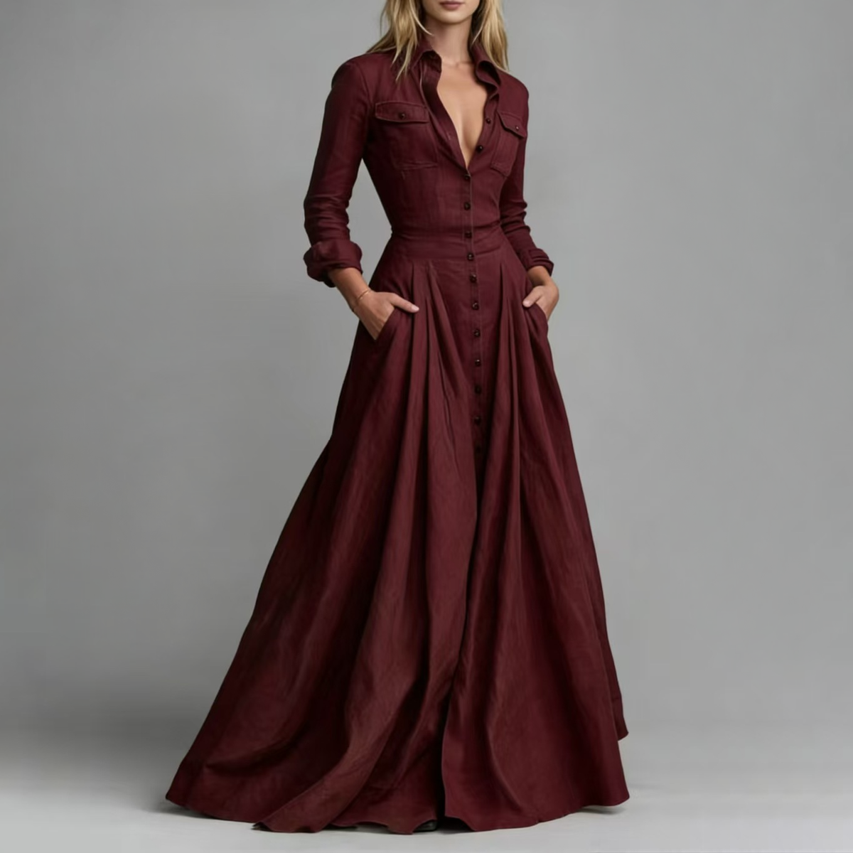 Elena Belted Maxi Shirt Dress