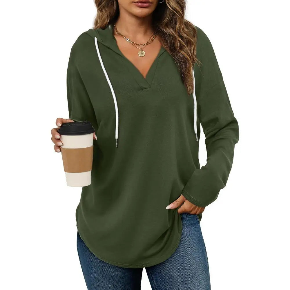 Women's Plaid V-Neck Long Sleeve Oversized Tunic Hoodie Sweatshirt