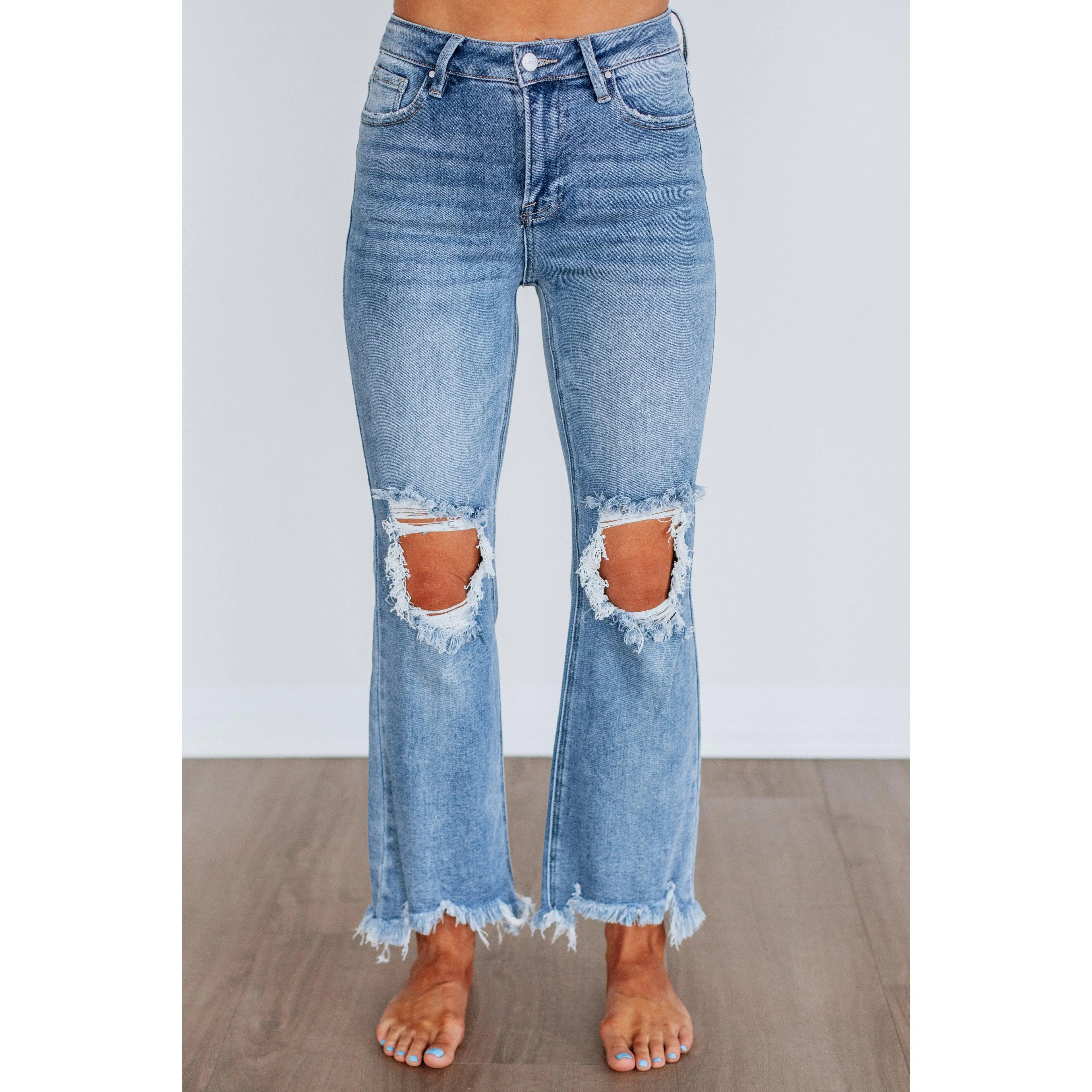 Women's High-Rise Distressed Straight-Leg Denim Jeans