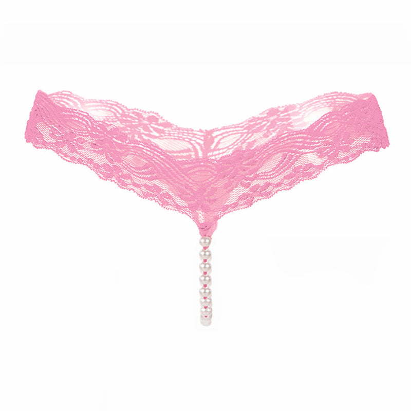 Pure color sexy lace T pearl massage panties