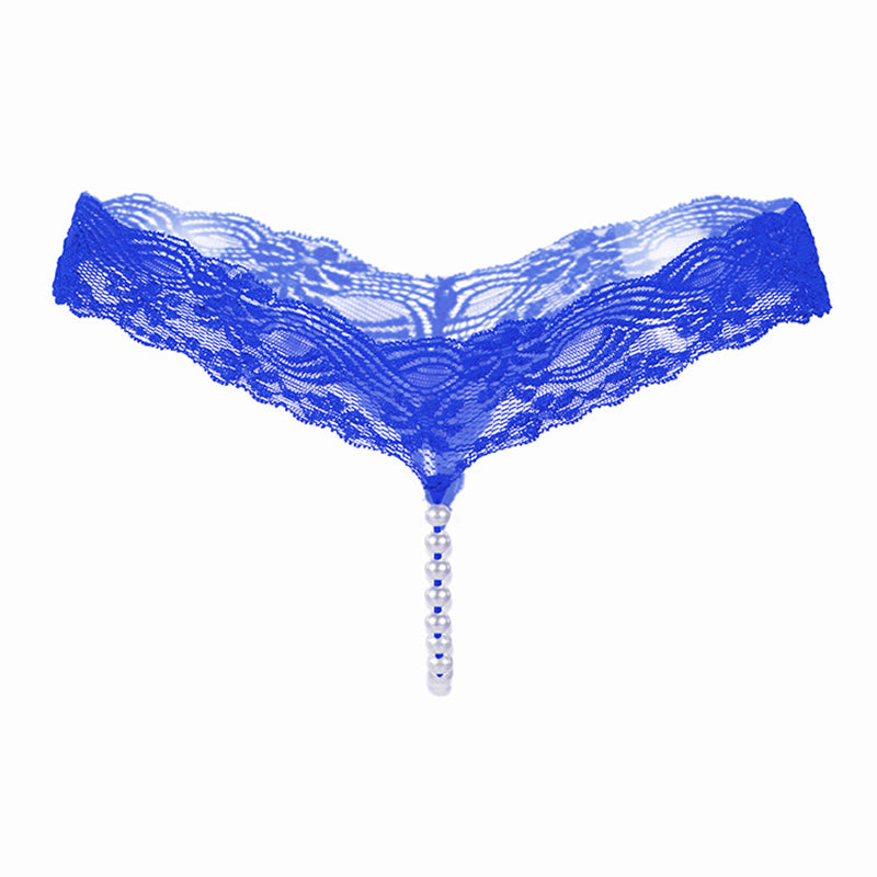 Pure color sexy lace T pearl massage panties