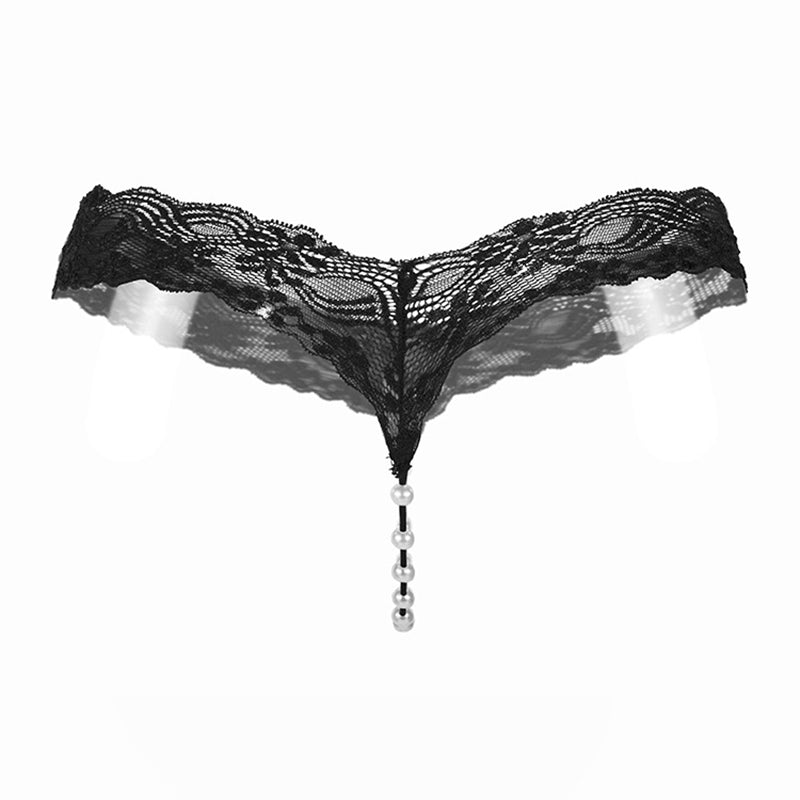 Pure color sexy lace T pearl massage panties