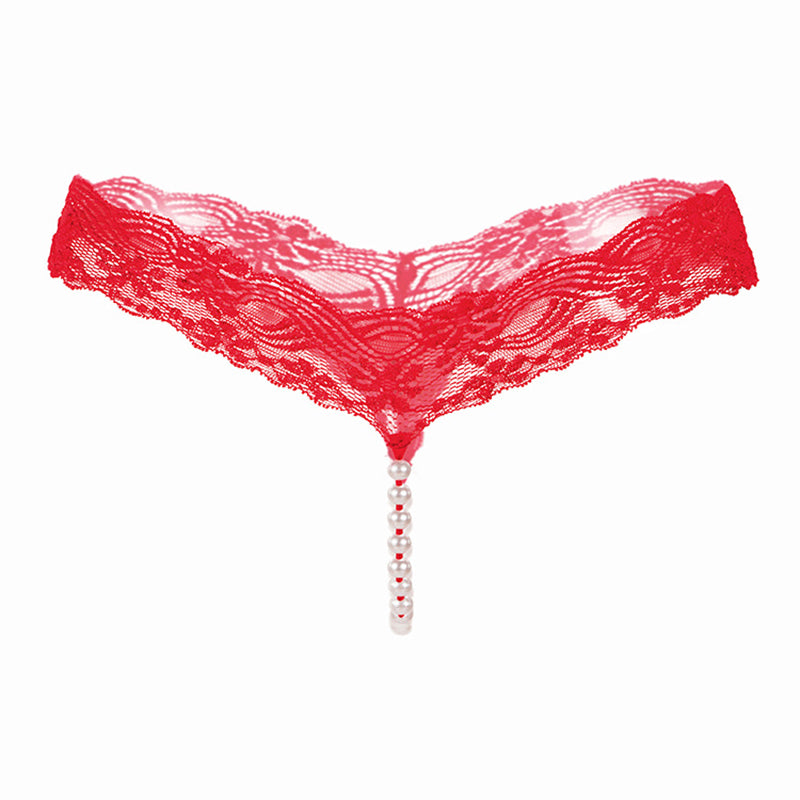 Pure color sexy lace T pearl massage panties