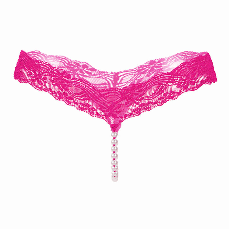 Pure color sexy lace T pearl massage panties