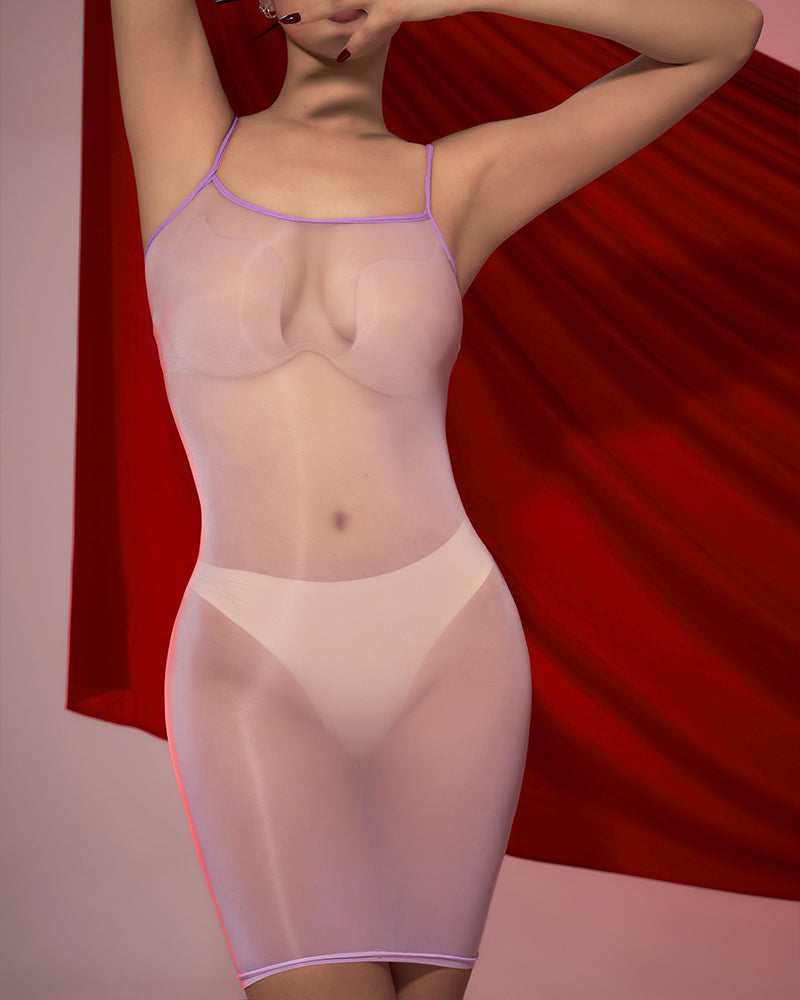 Shiny see-through suspender hip skirt