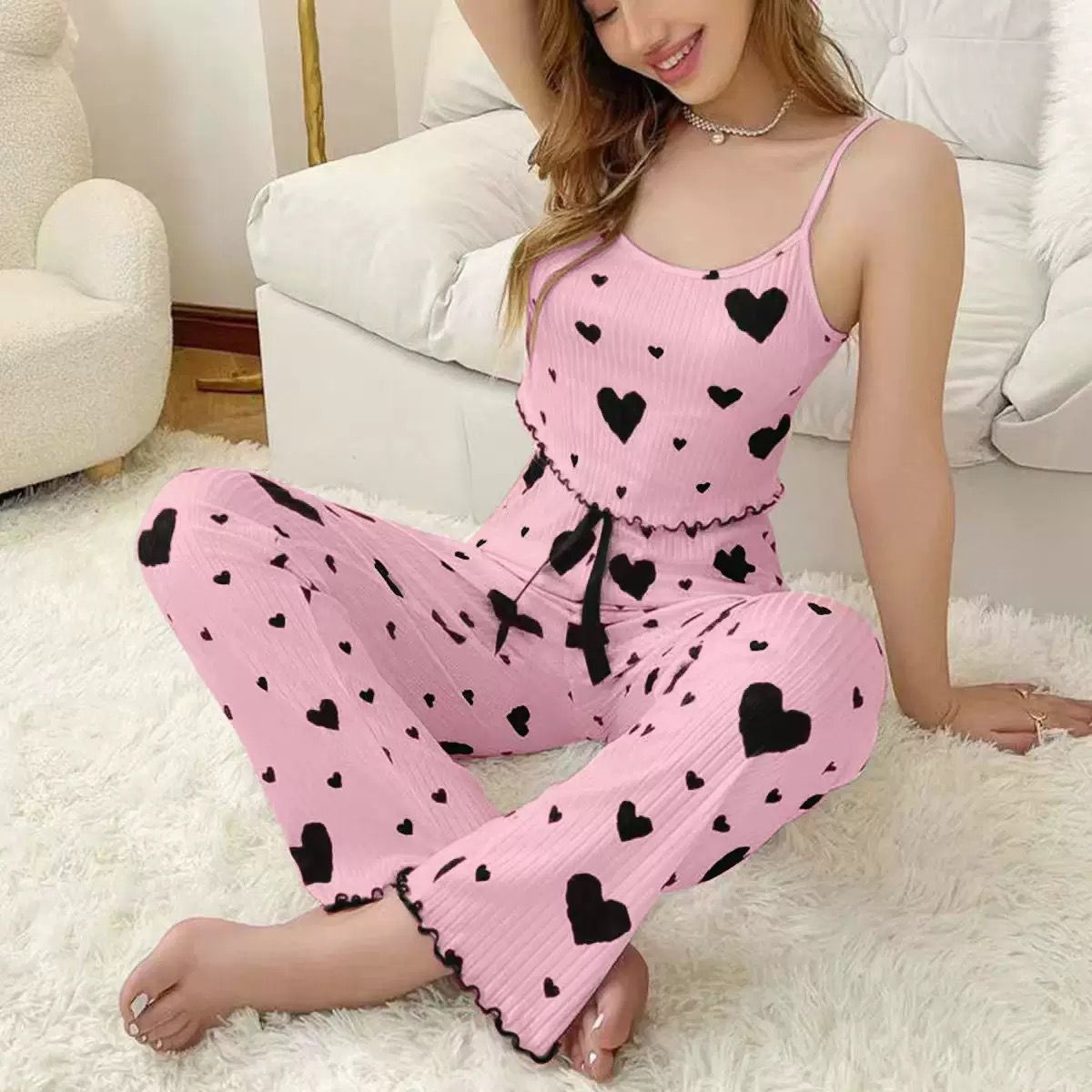 Amora Heart Print Cami Pajama Set