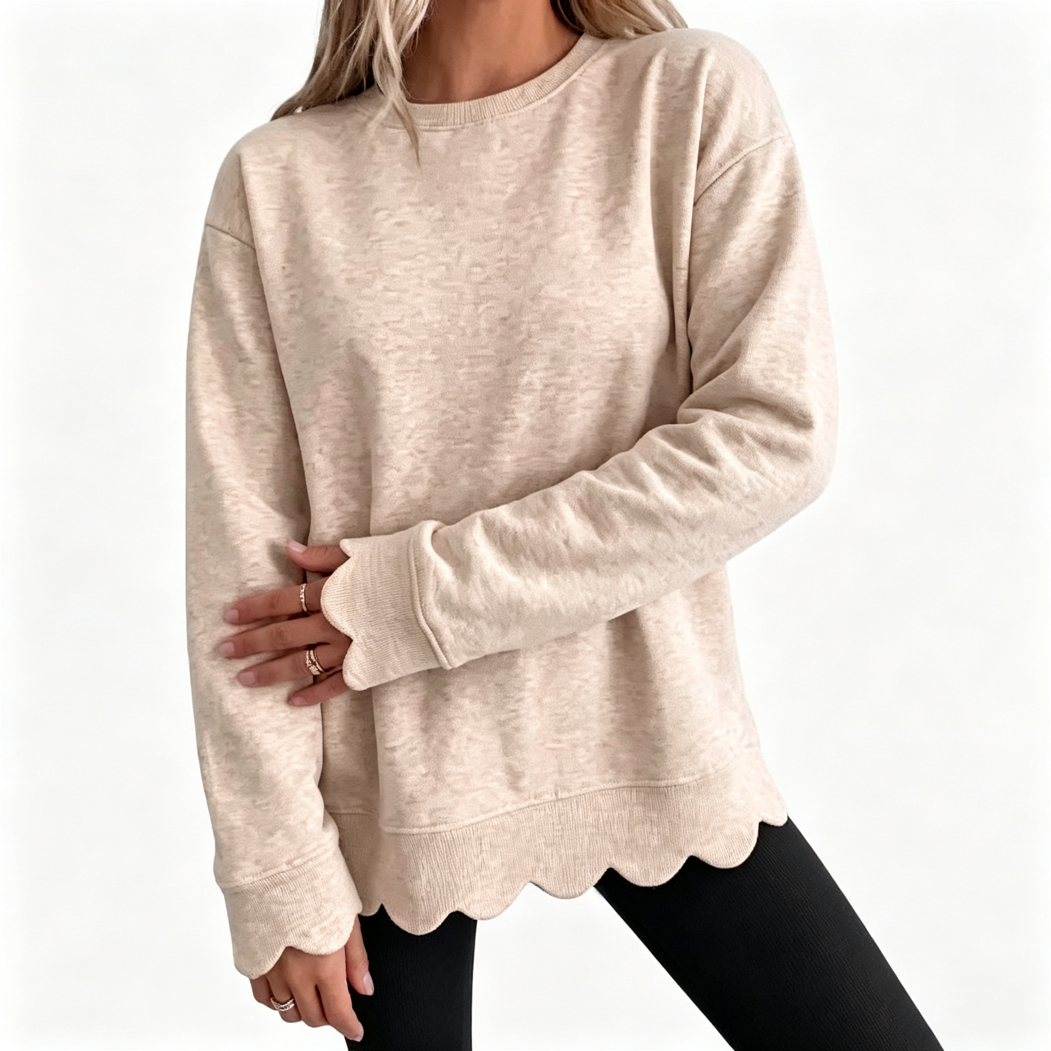Soft Scallop Hem Knit Pullover Sweater