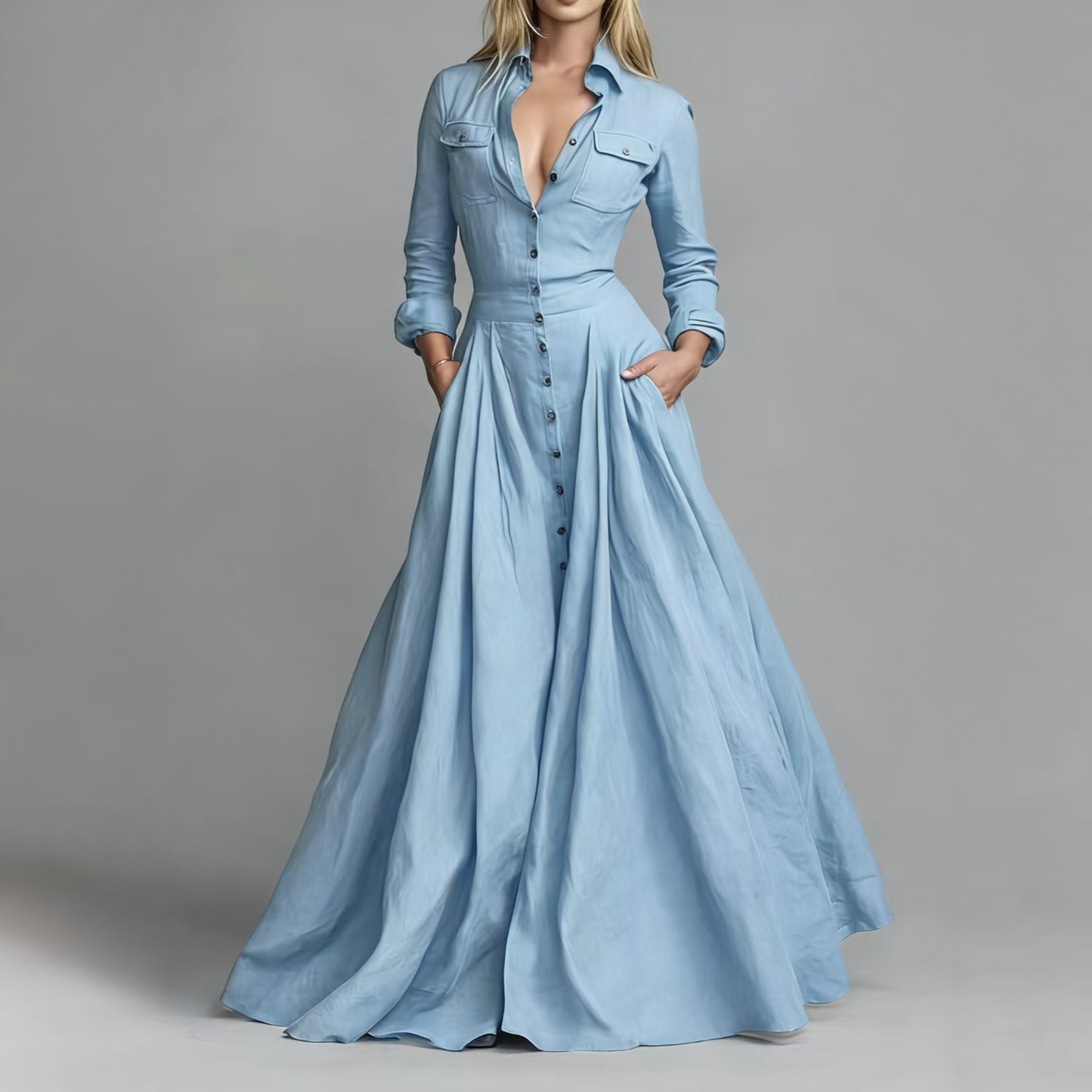 Elena Belted Maxi Shirt Dress