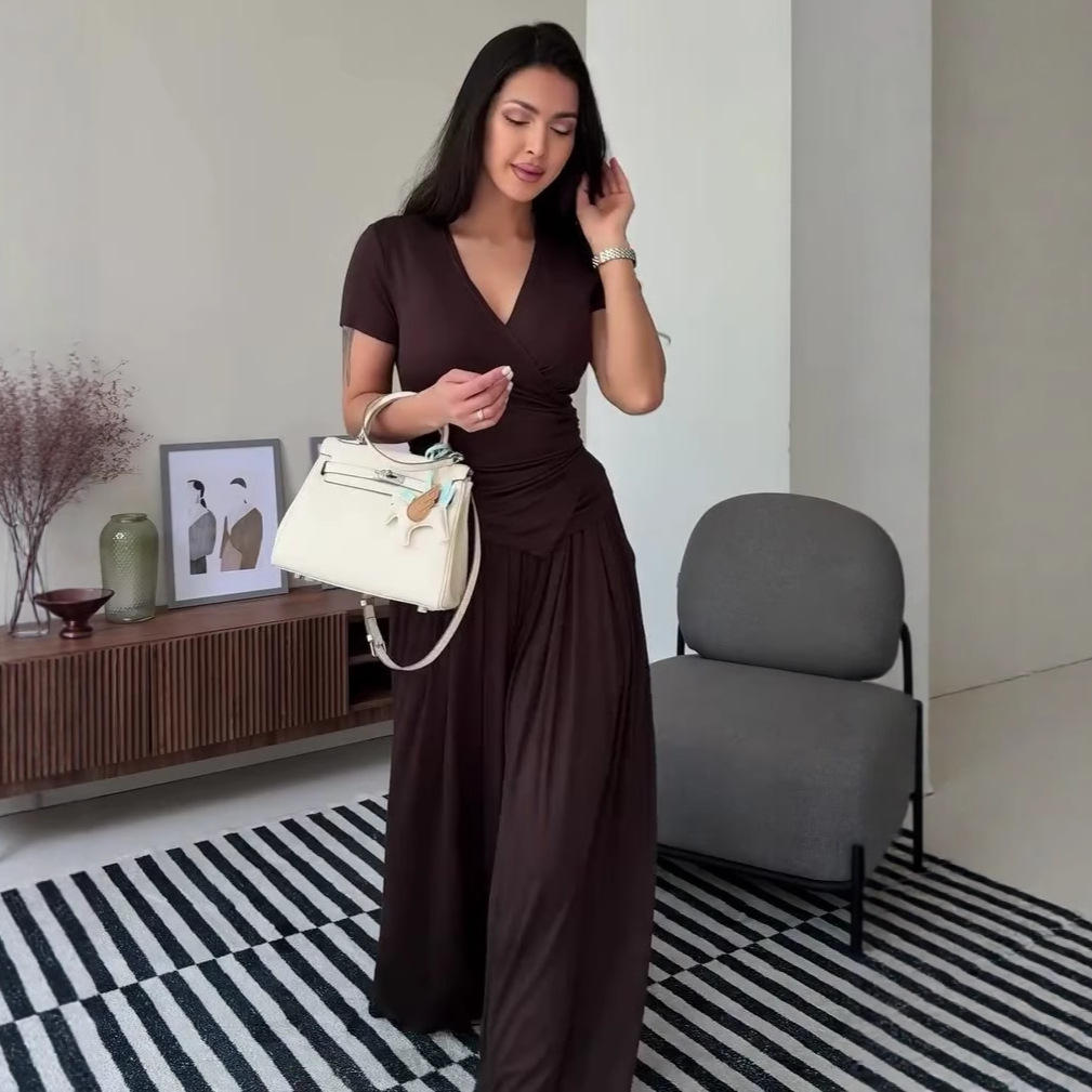 Sienna Ruched V-Neck Wide Leg Set