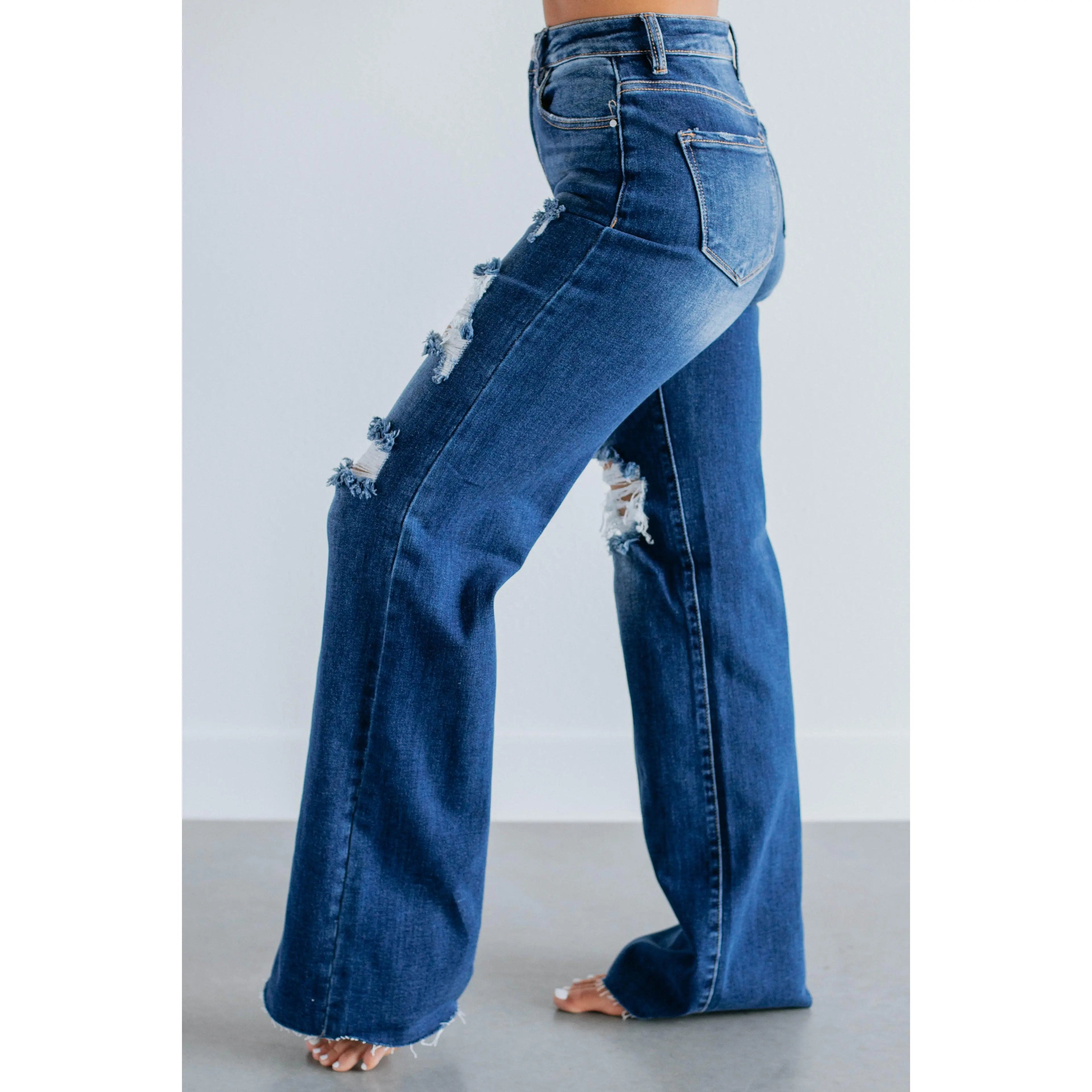 Women's High-Rise Distressed Wide-Leg Denim Jeans