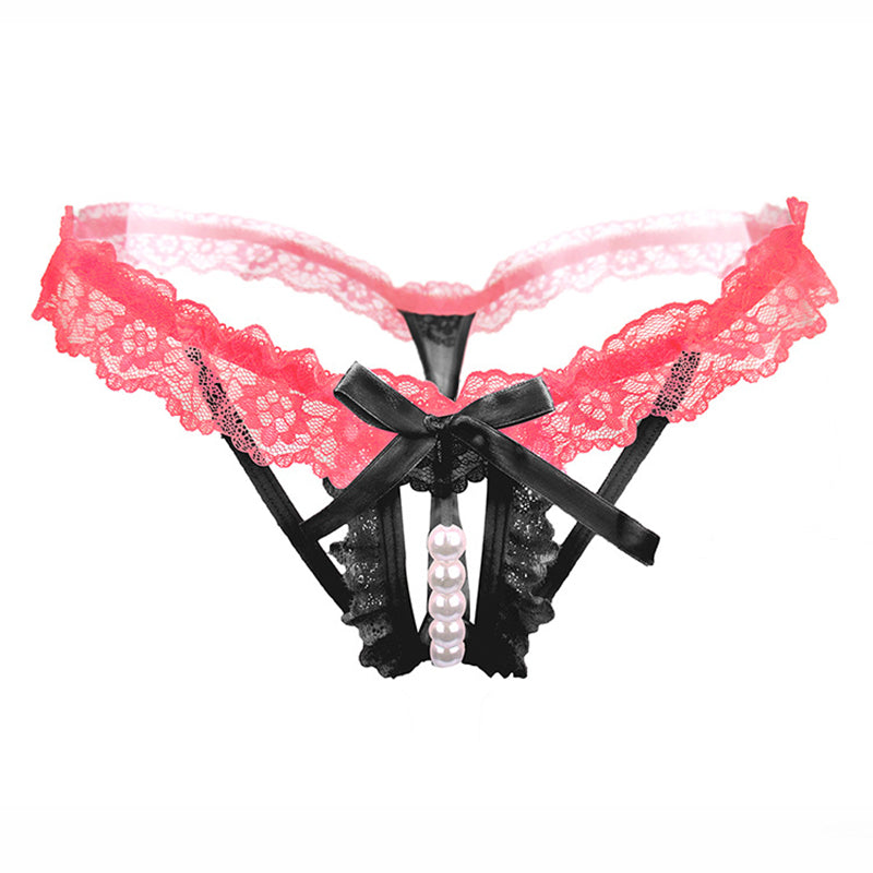 Hollow Sexy Lace Pearl Massage Panties