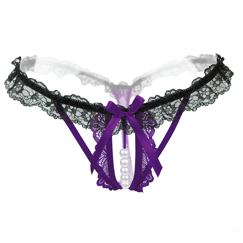 Hollow Sexy Lace Pearl Massage Panties