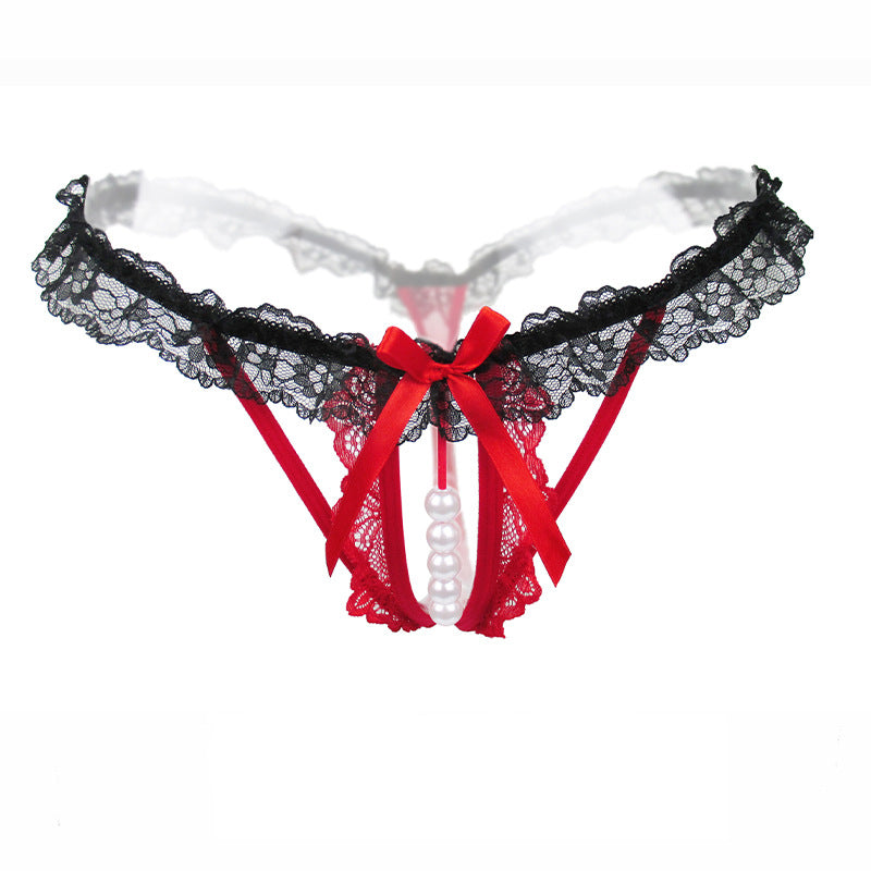 Hollow Sexy Lace Pearl Massage Panties