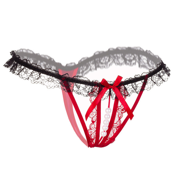 Hollow Sexy Lace Pearl Massage Panties