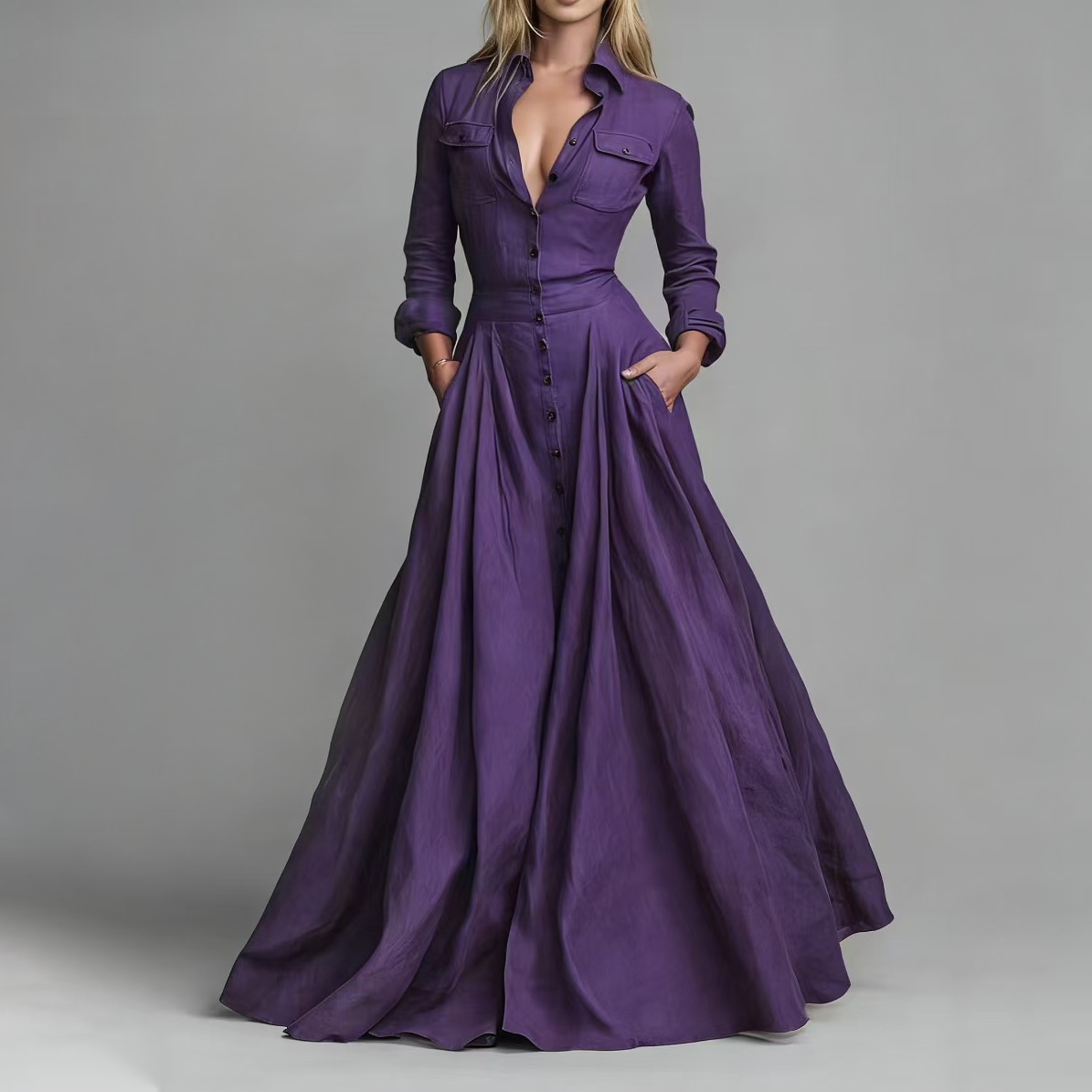 Elena Belted Maxi Shirt Dress