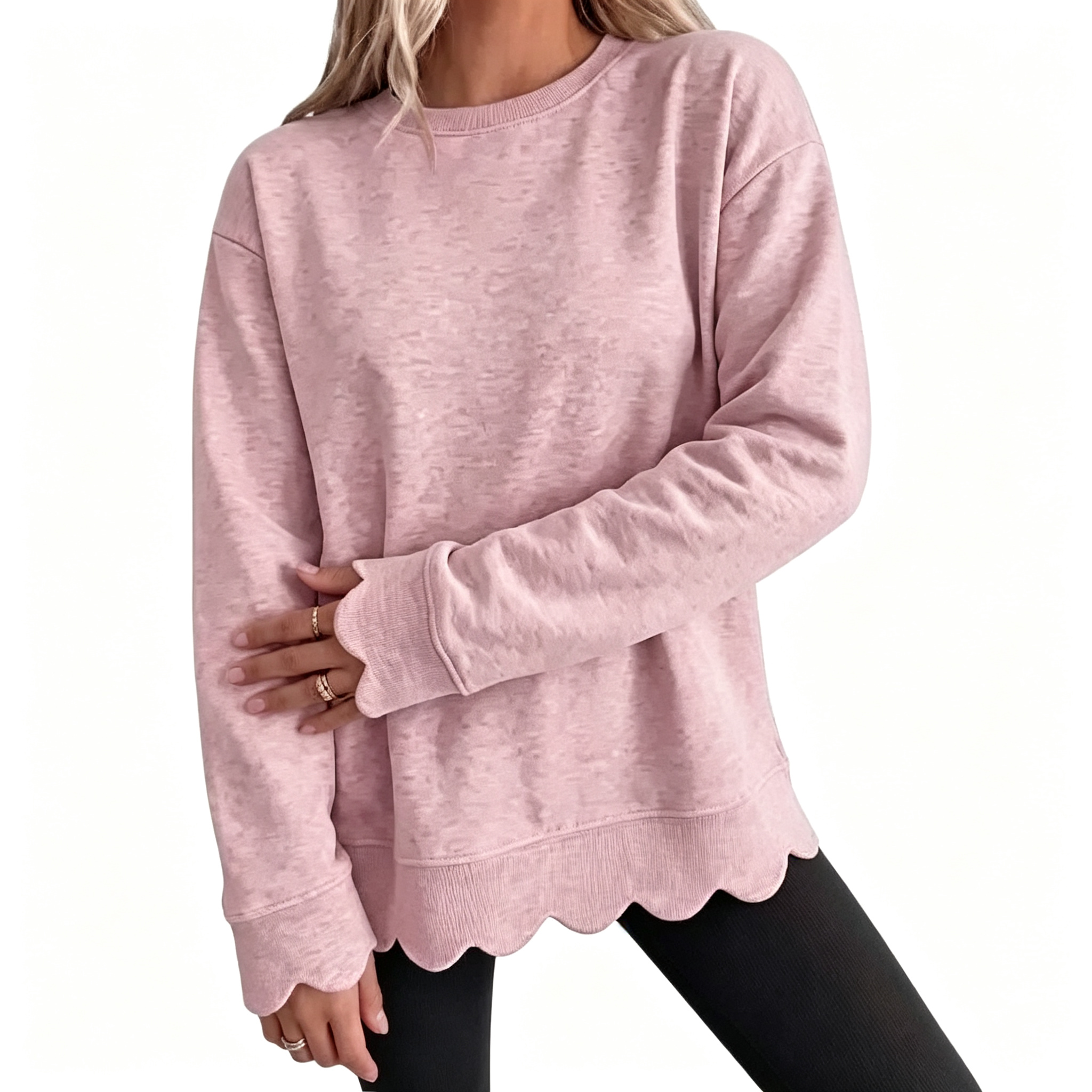 Soft Scallop Hem Knit Pullover Sweater