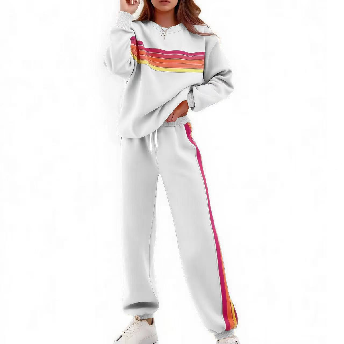 Rainbow Stripe Relaxed Fit Two-Piece Set
