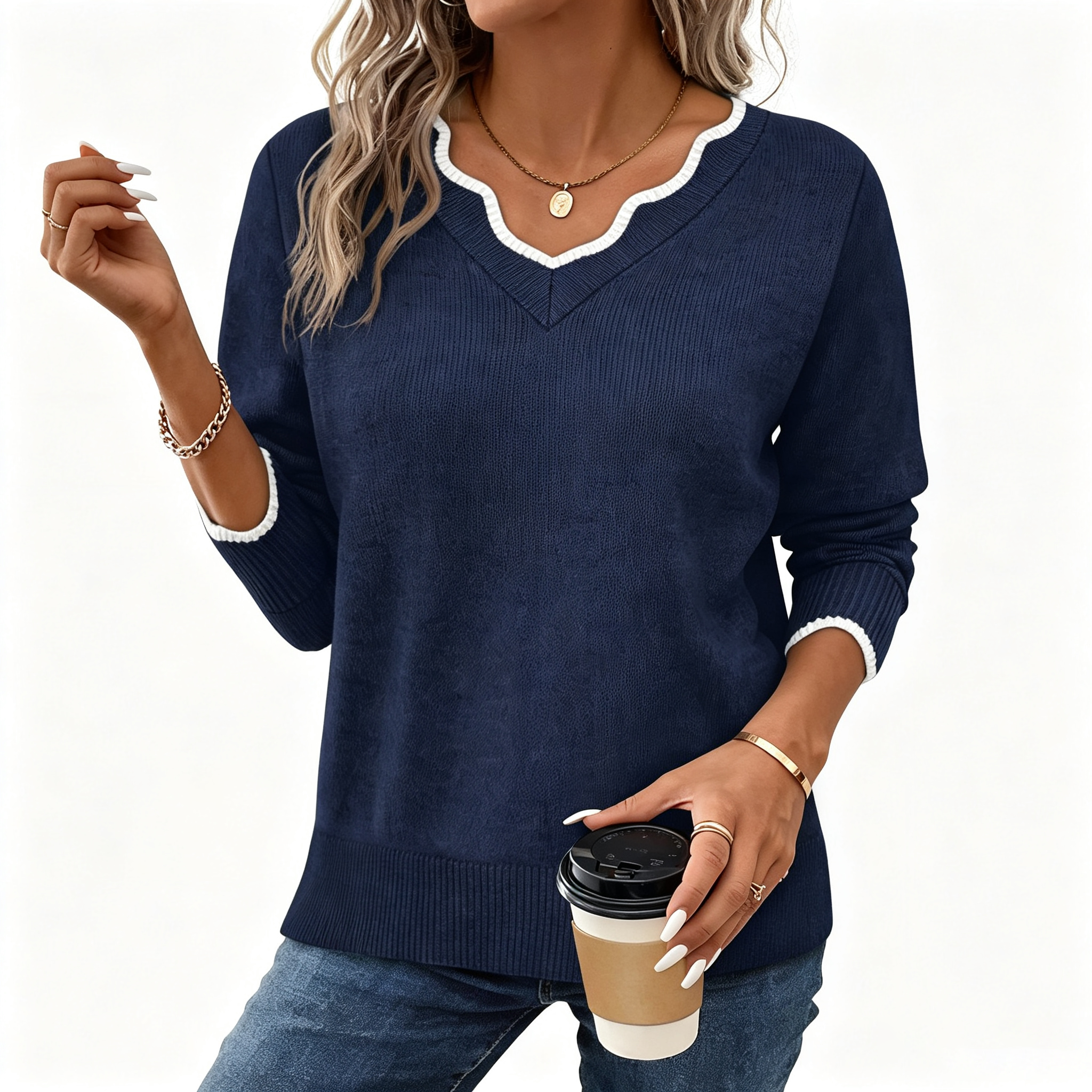 Luna V-Neck Knit Sweater