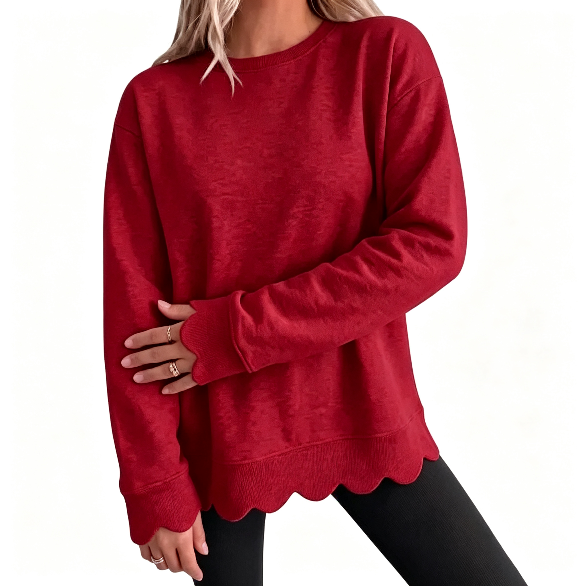 Soft Scallop Hem Knit Pullover Sweater