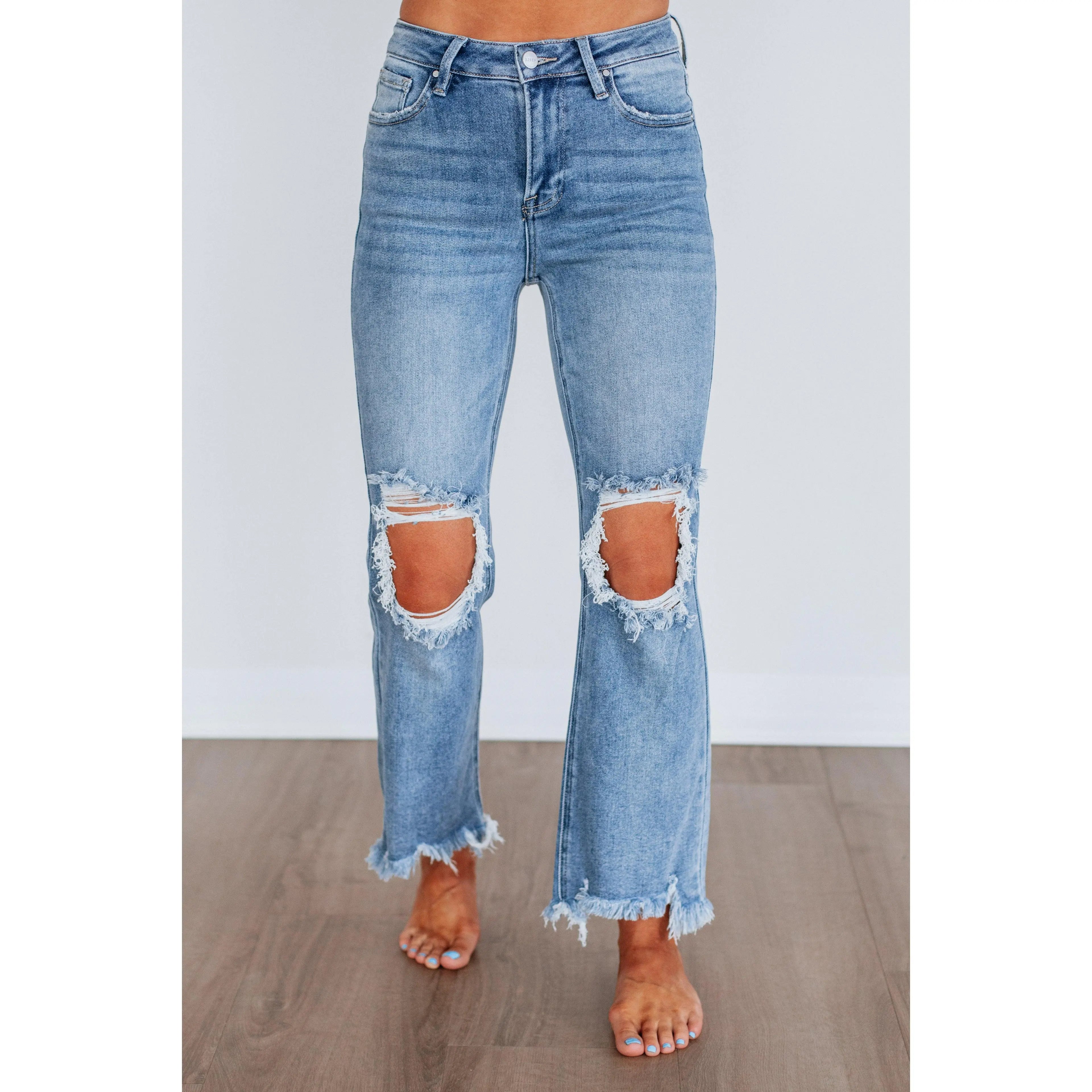 Women's High-Rise Distressed Straight-Leg Denim Jeans