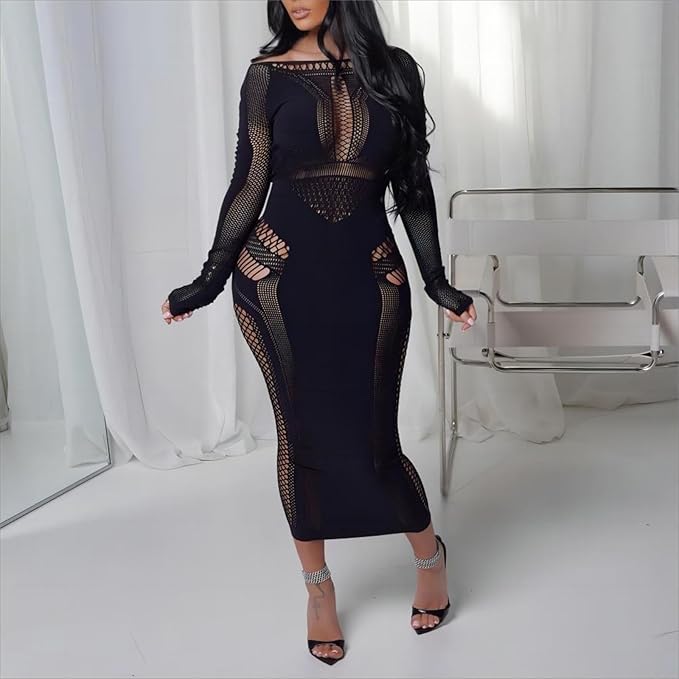 Sexy hollow knitted long hip dress